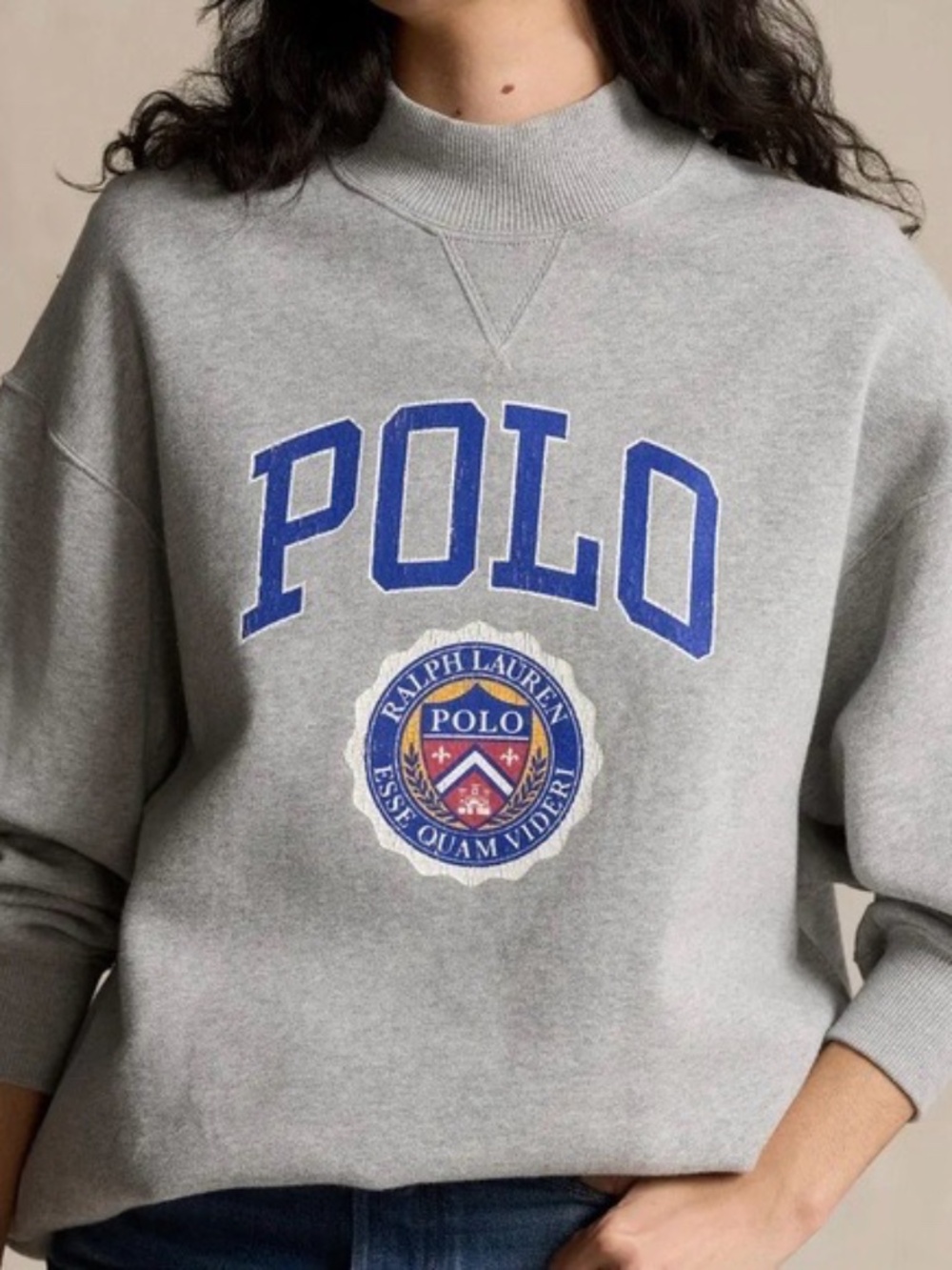 Polo Ralph Lauren Distressed Logo Fleece Mockneck Sweatshirt